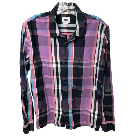 OBEY Long Sleeve  Button Down Shirt, Plaid, Office, Casual, Vibrant, Date M - Picture 1 of 6